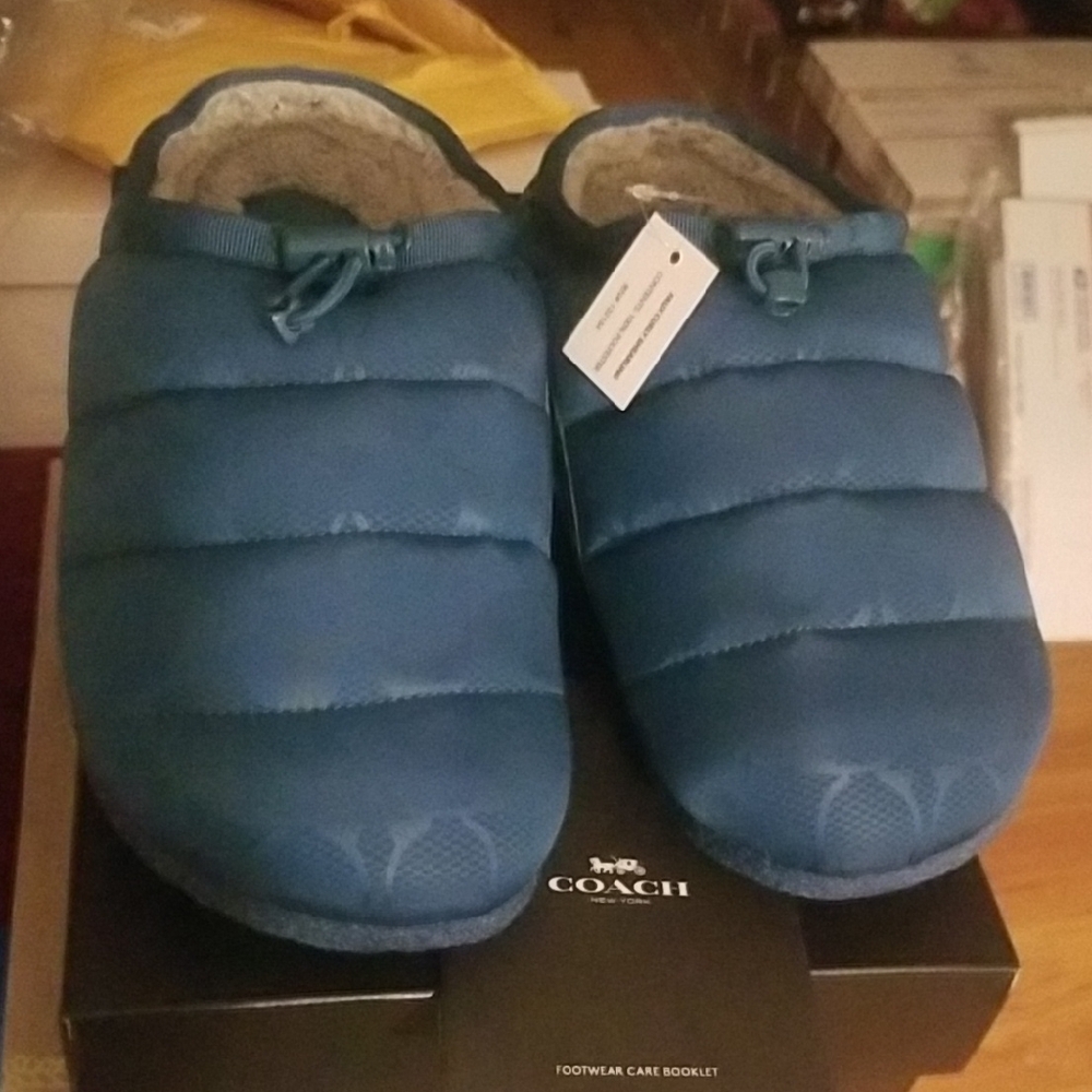 Brand new In Box!COACH Quilted Blue RACHELLE LAGOON Slippers.